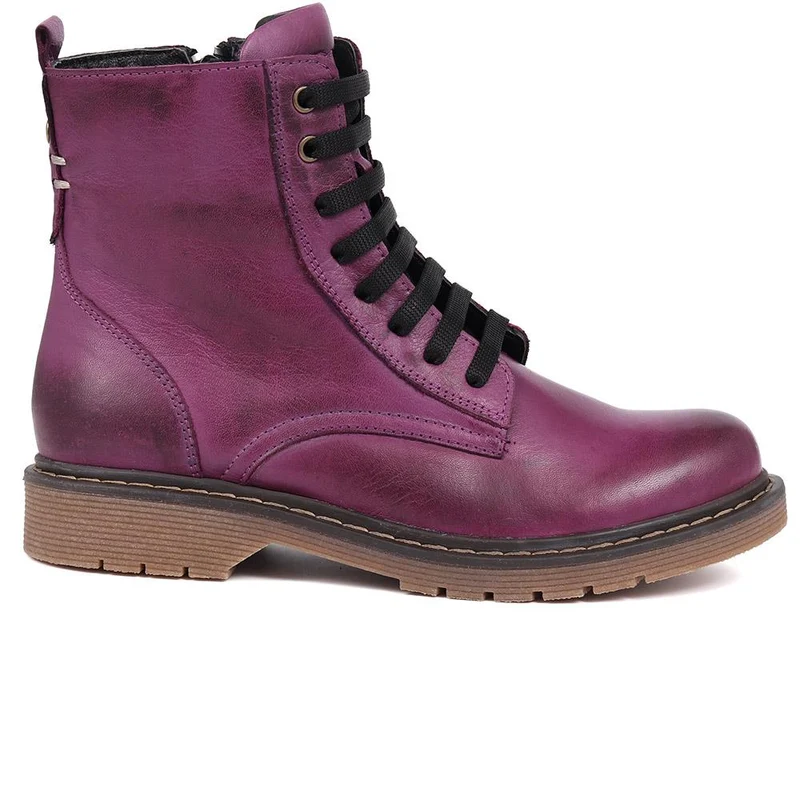 Lace-Up Leather Boots - BELYNR40001 / 326 190 - Purple