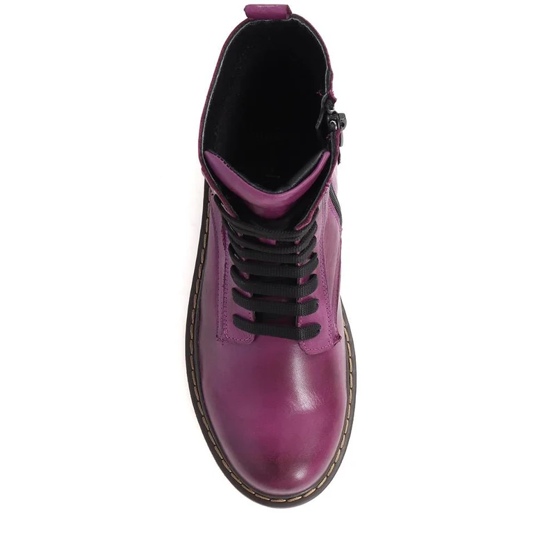 Lace-Up Leather Boots - BELYNR40001 / 326 190 - Purple