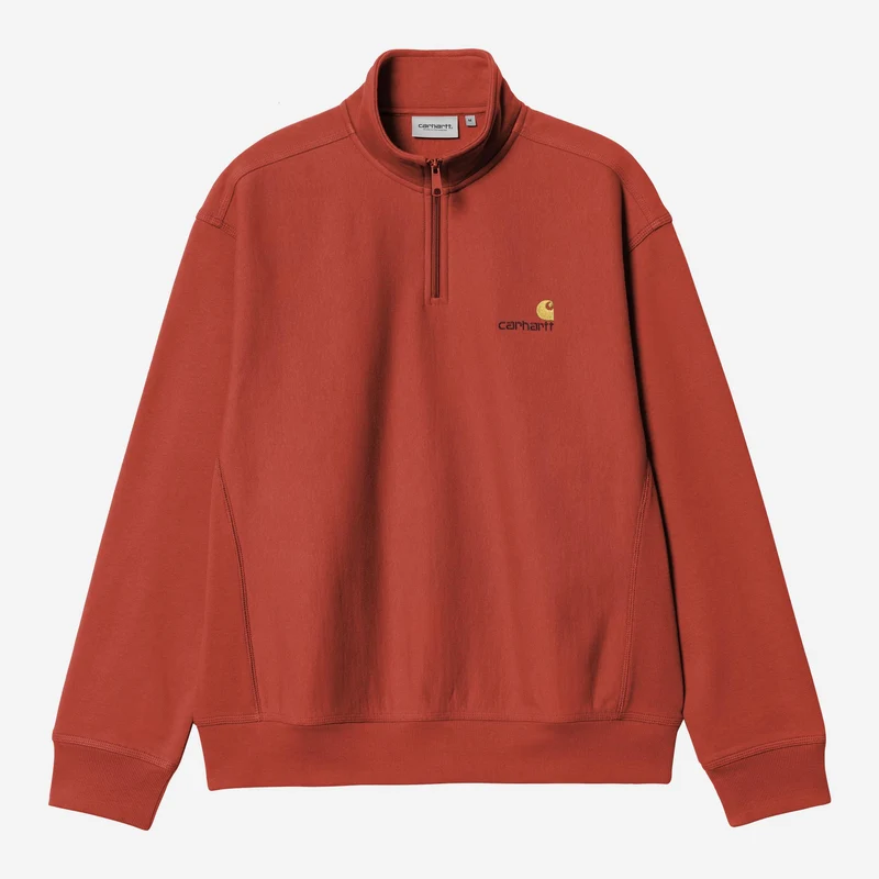 Carhartt WIP Herren Halb-Zip-Reißverschluss American Script Sweatshirt | Oxidrot
