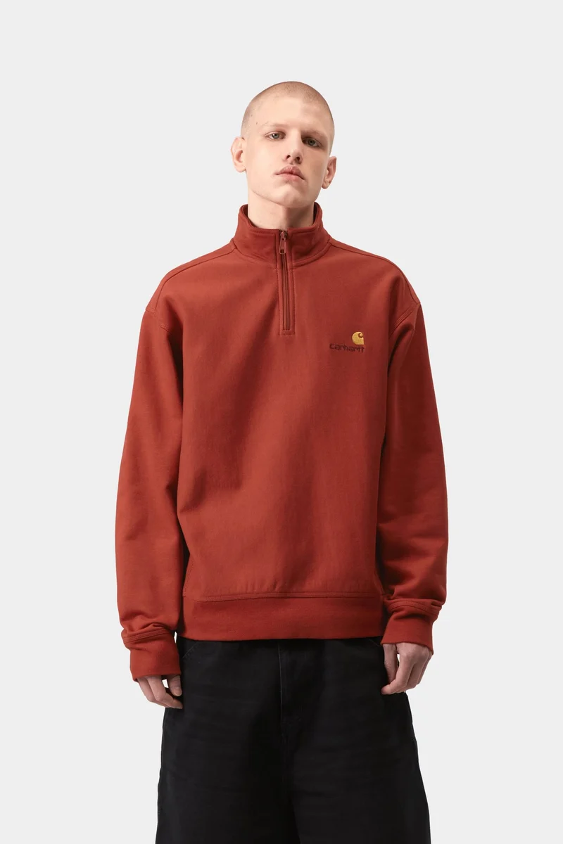Carhartt WIP Herren Halb-Zip-Reißverschluss American Script Sweatshirt | Oxidrot