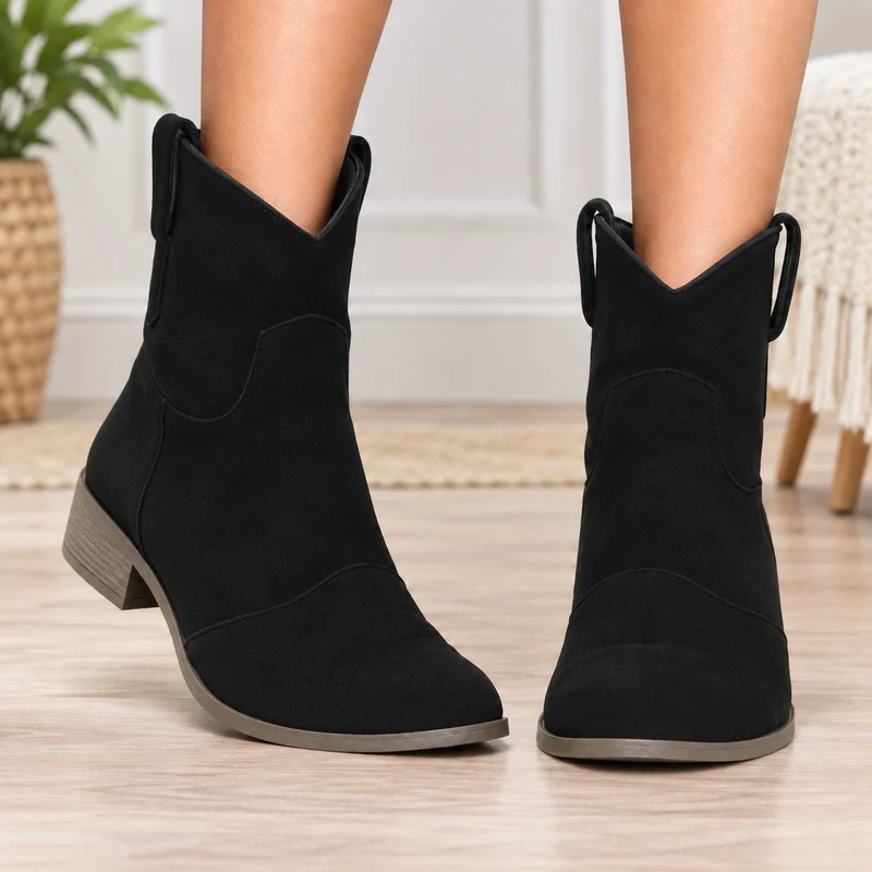 Laura | Damen Orthopädische Wildleder Stiefeletten im Western Stil mit Absatz