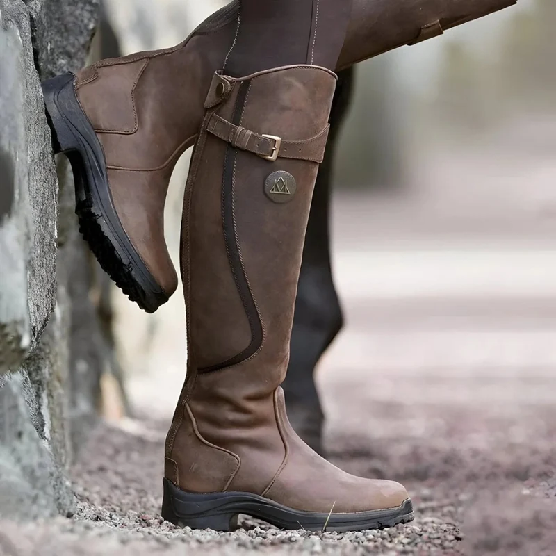 Johanna | Damen Orthopädische Wasserdichte Leder Stiefel mit Langem Schaft und Schnalle
