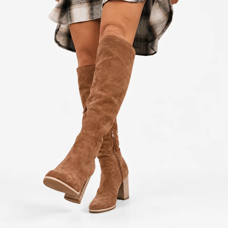 Gisela | Damen Orthopädische Overknee Stiefel mit Reißverschluss, langer Schaft und Absatz