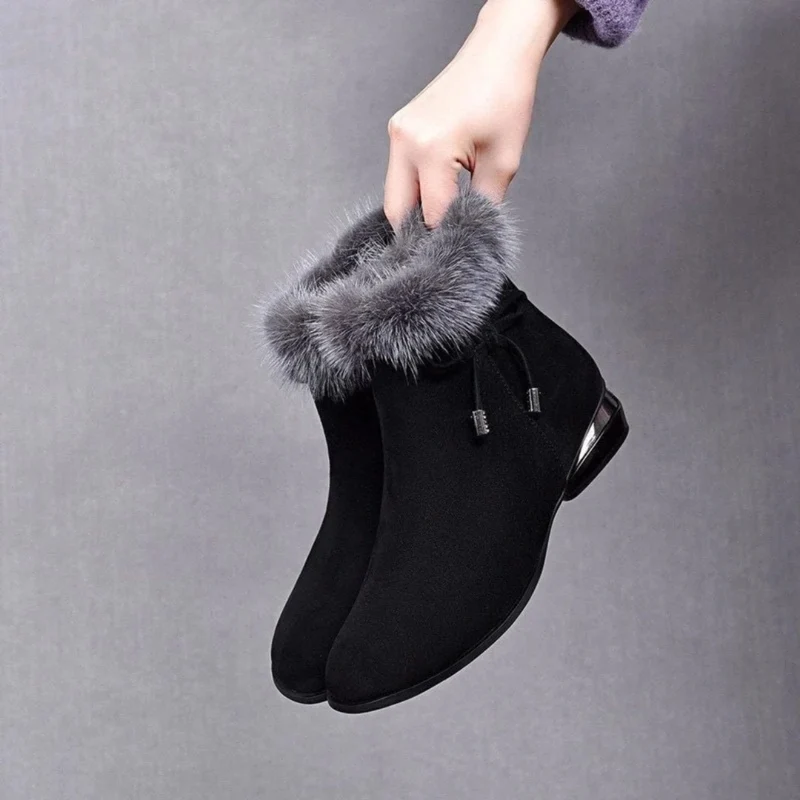 Petra | Damen Orthopädische Gefütterte Wildleder Stiefeletten mit Kunstfell und Reißverschluss