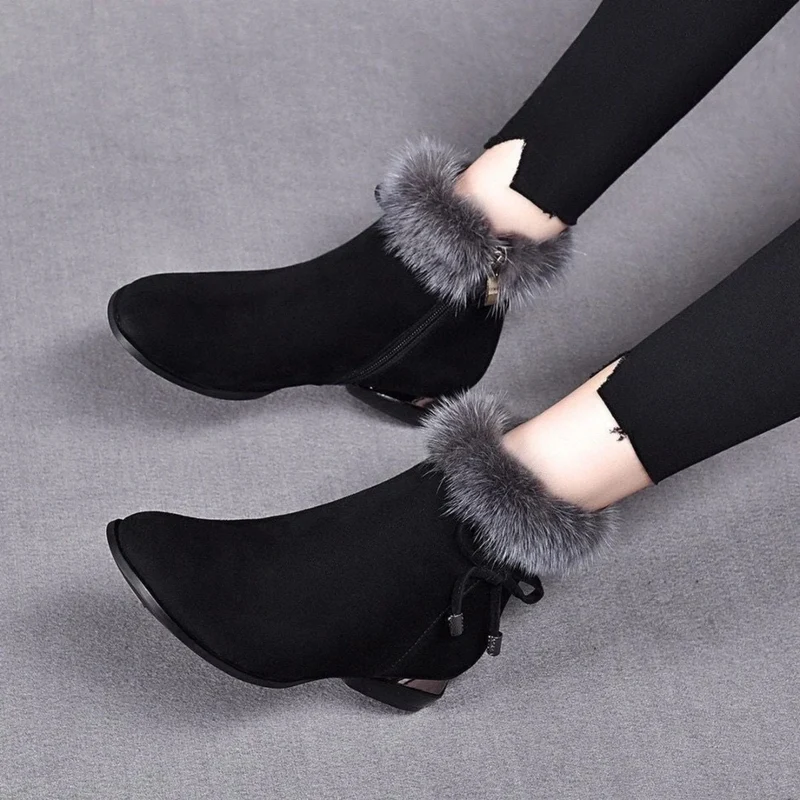 Petra | Damen Orthopädische Gefütterte Wildleder Stiefeletten mit Kunstfell und Reißverschluss