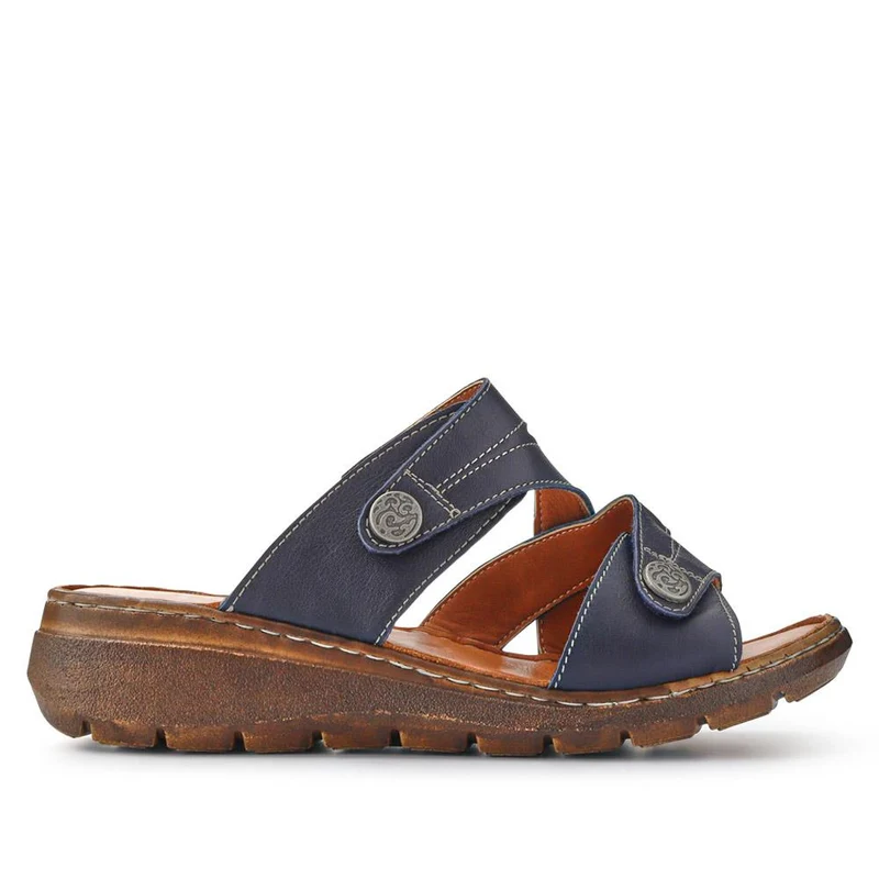 Leather Dual-Fastening Sandals - LUCK41011 / 327 393 - Navy