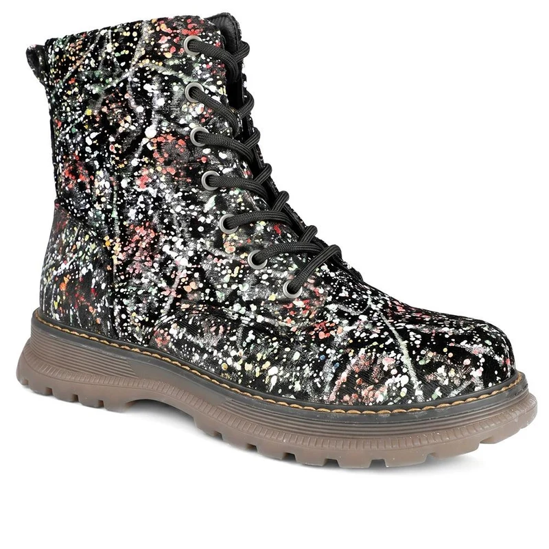 Patterned Lace Up Ankle Boots - LECHE44009 / 329 752