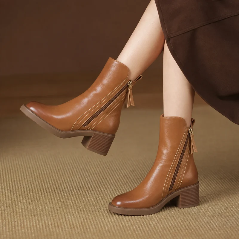 Noelia | Damen Orthopädische Leder Stiefeletten mit Reißverschluss und Komfort Design