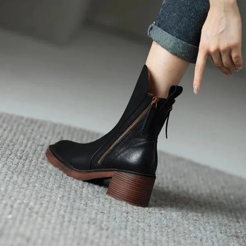 Noelia | Damen Orthopädische Leder Stiefeletten mit Reißverschluss und Komfort Design