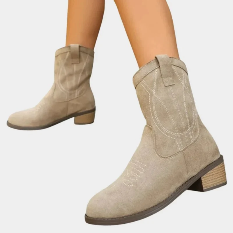 Kathleen | Damen Orthopädische Cowboy Stiefeletten mit Muster und Absatz