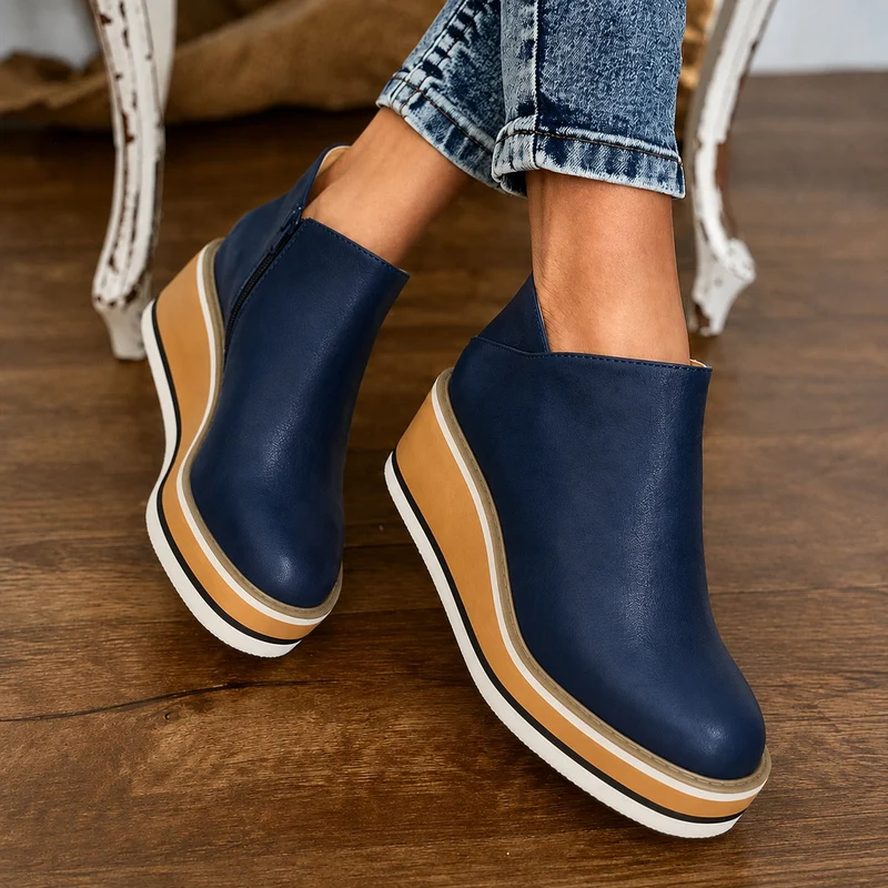 Soraya | Damen Orthopädische Stiefeletten mit Keilabsatz, Plateau und Reißverschluss