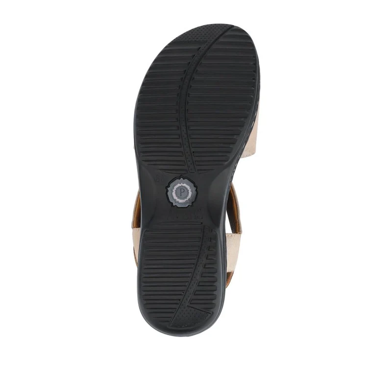Casual Leather Touch-Fasten Sandals - KF41006 / 327 491 - Beige Shimmer