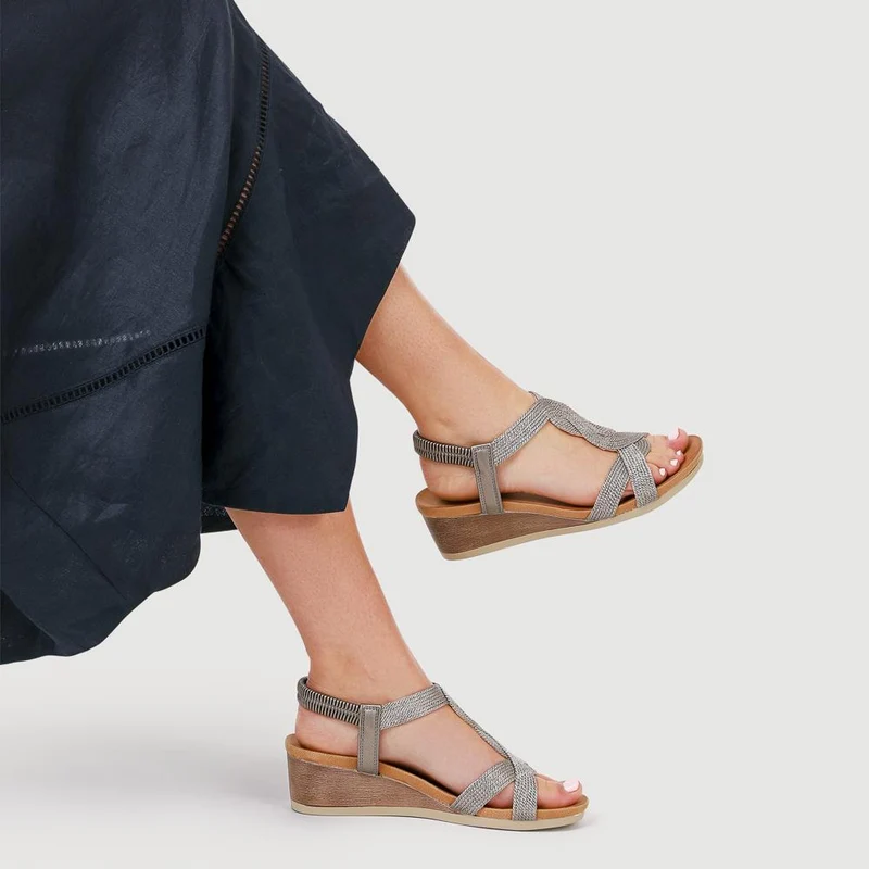 Elasticated Slip-On Sandals - BAIZH39073 / 325 103 - Pewter