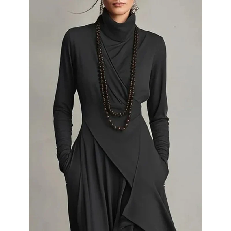 Selma | Damen Langarm Maxikleid mit Kragen und Langer Silhouette