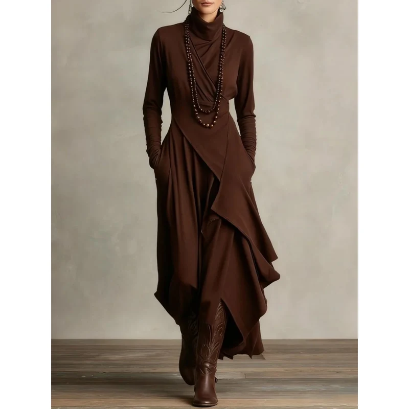 Selma | Damen Langarm Maxikleid mit Kragen und Langer Silhouette