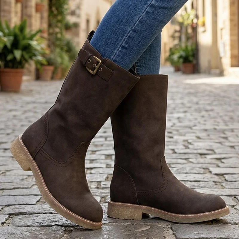 Fashionable Zip Up Calf Length Boots - WBINS42104 / 328 451 - Chocolate