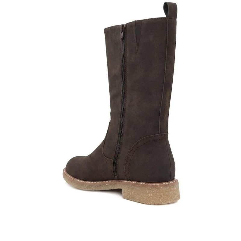 Fashionable Zip Up Calf Length Boots - WBINS42104 / 328 451 - Chocolate