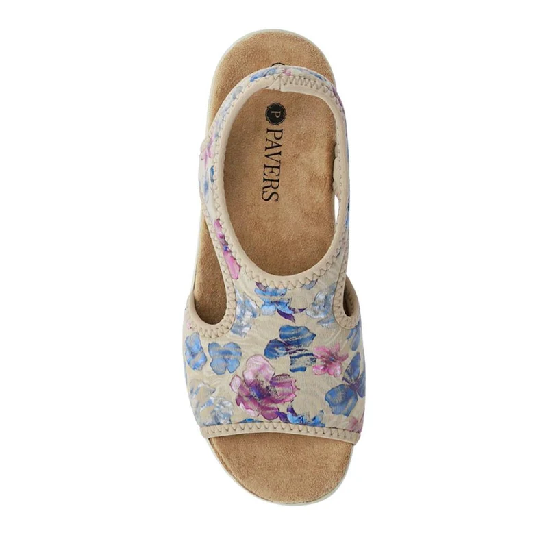 Stretchy Wide-Fit Sandals - POLY41000 / 327 211 - BEIGE FLORAL