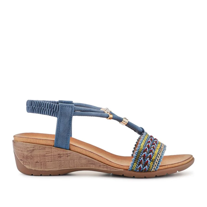 Lightweight Elasticated Wedge Sandals - BAIZH41040 / 327 415 - Navy