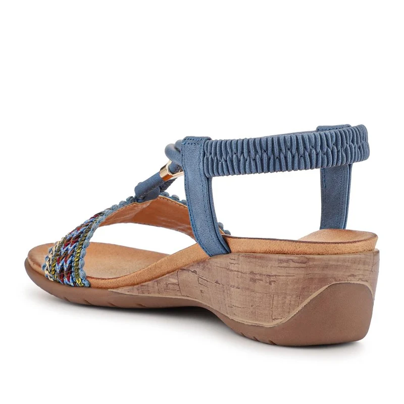 Lightweight Elasticated Wedge Sandals - BAIZH41040 / 327 415 - Navy