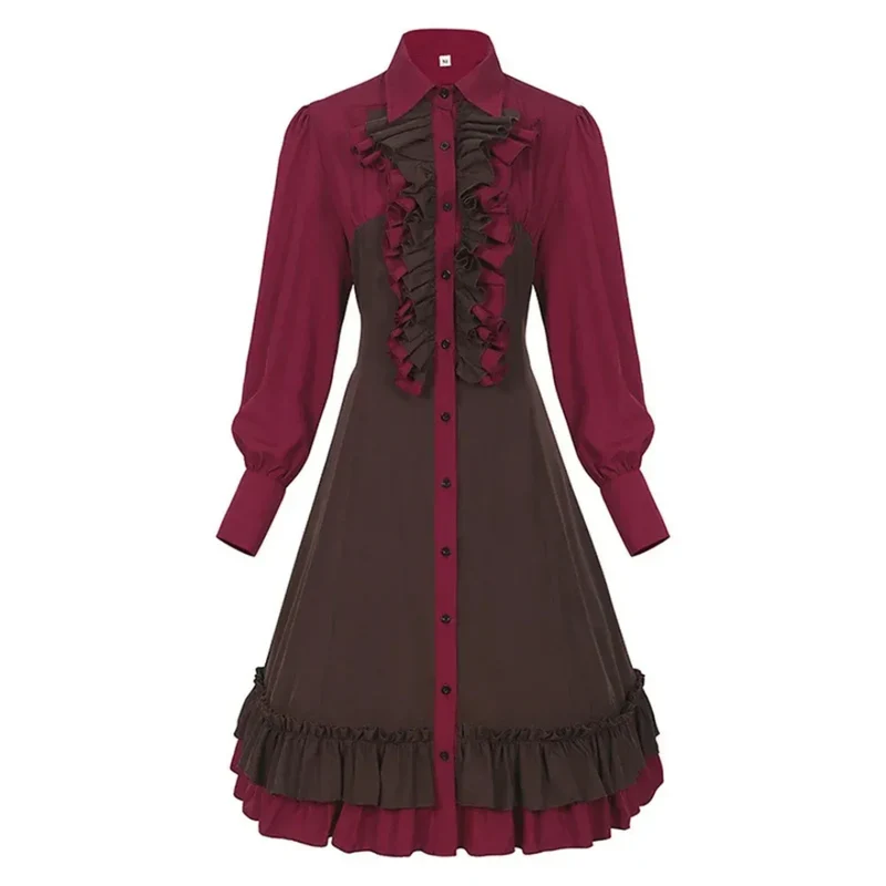 Maja | Damen Burgundy Oktoberfest Rüschenkleid im Dirndl Stil