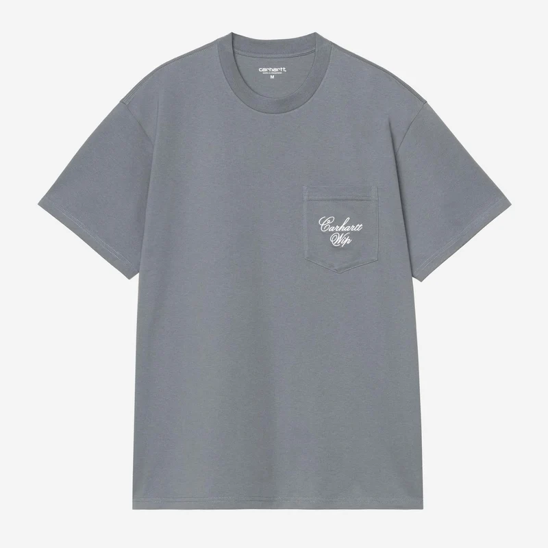 Carhartt WIP Herren-Langarm-T-Shirt mit Tasche | Gemütliches Blau-Weiß