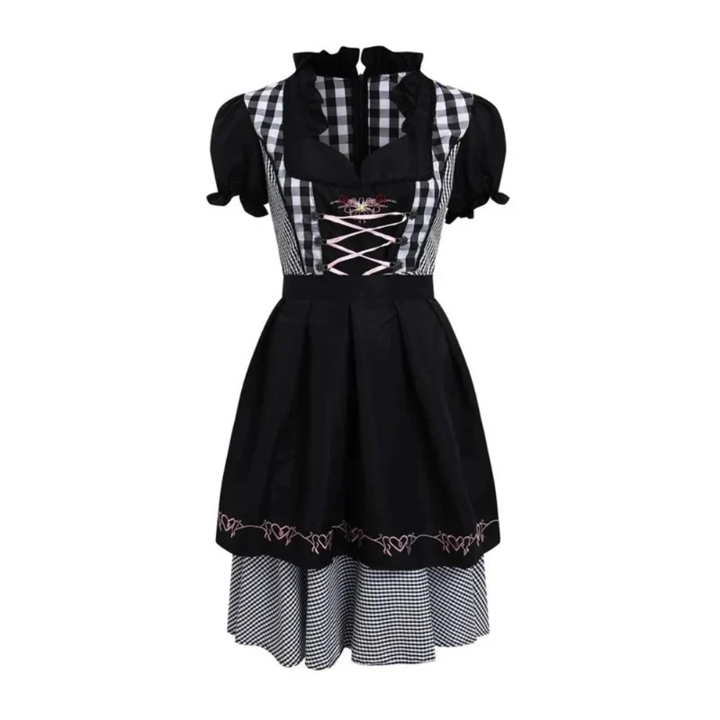 Yvonne | Damen Schwarzes Oktoberfest Dirndl mit Rüschen