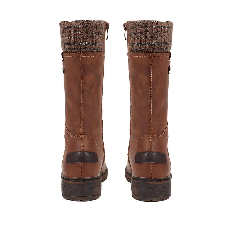 Lace-Up Knitted Cuff Calf Boots - BRK38009 / 324 531 - Tan
