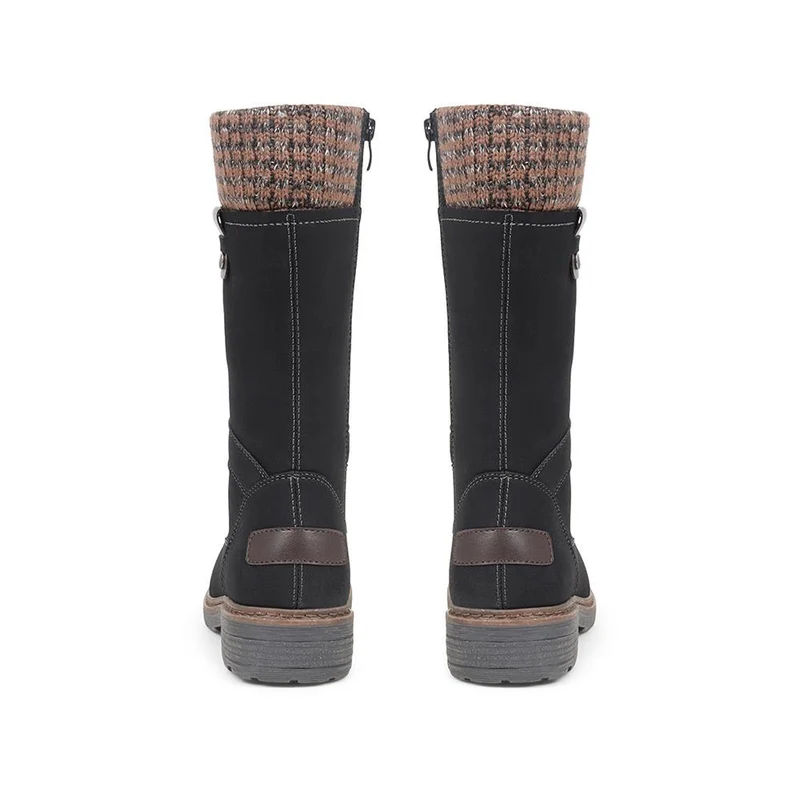 Lace-Up Knitted Cuff Calf Boots - BRK38009 / 324 531 - Black