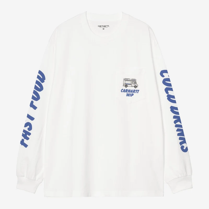 Carhartt WIP Herren-Langarmshirt mit Aufdruck „Kalte Getränke“ | Weiß