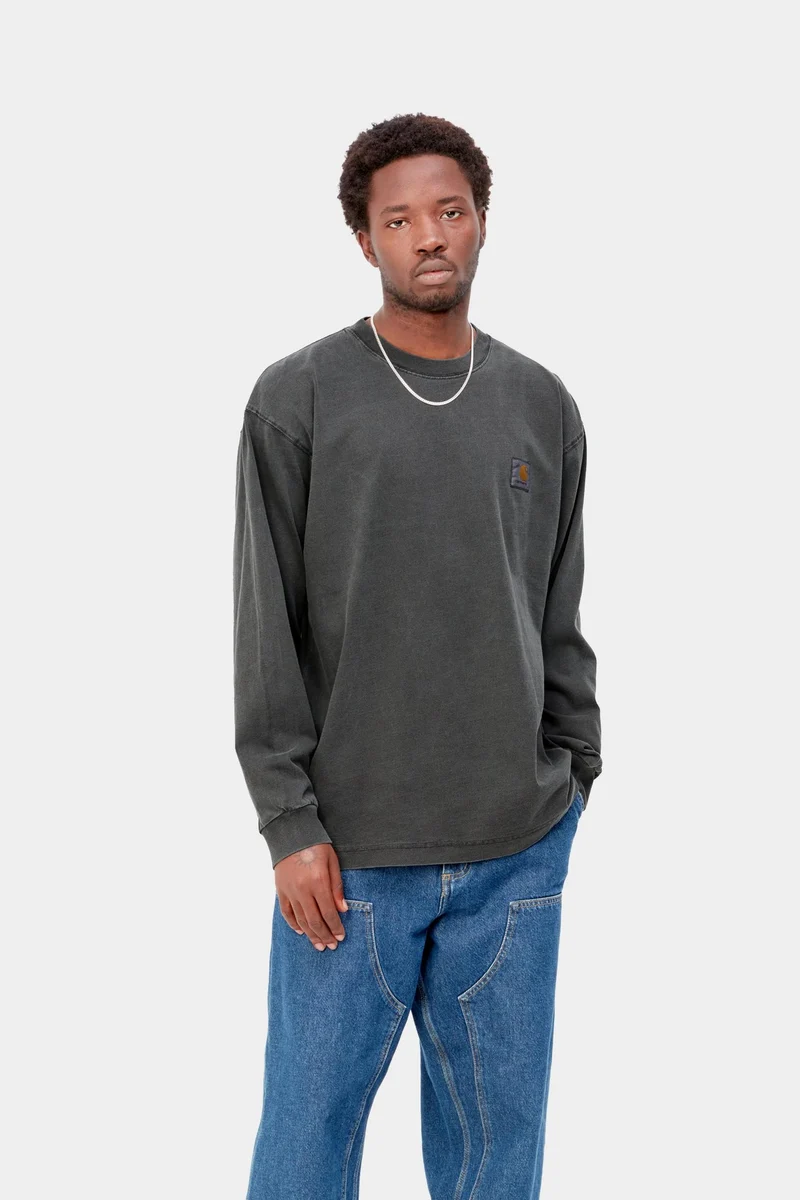 Carhartt WIP Nelson Langarm-T-Shirt für Herren | Schwarz, stückgefärbt