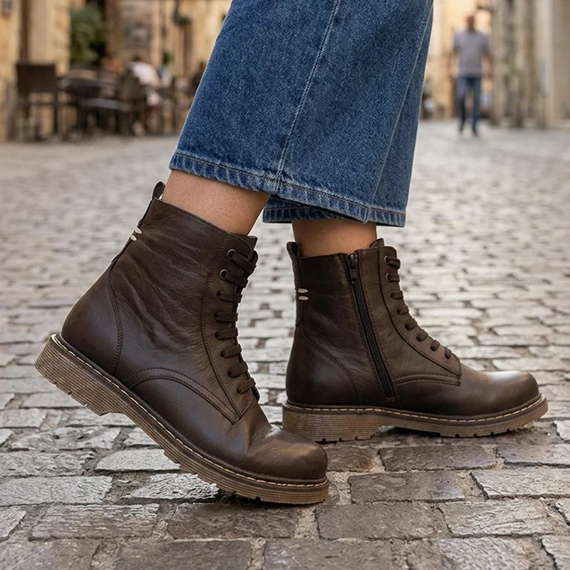 Lace-Up Leather Boots - BELYNR40001 / 326 190 - Brown