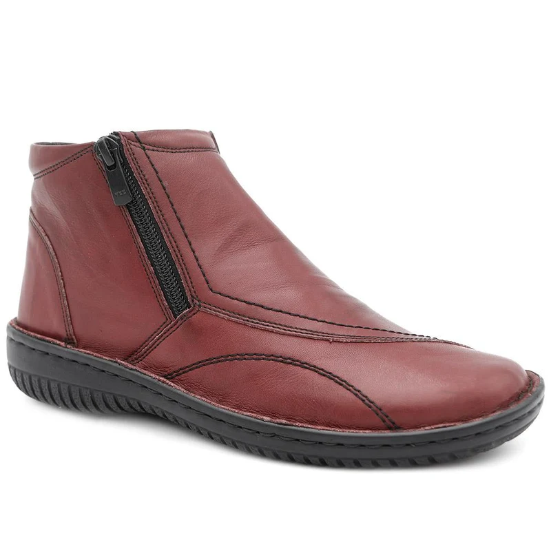 Leather Ankle Boots - LUCK34005 / 321 855 - Burgundy
