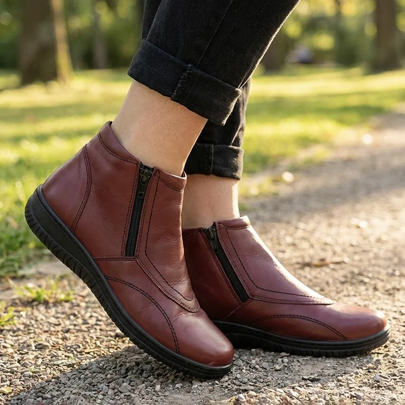 Leather Ankle Boots - LUCK34005 / 321 855 - Burgundy