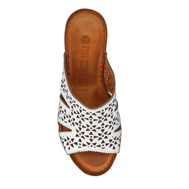 Breathable Leather Wedged Mules - KARY41000 / 327 476 - White