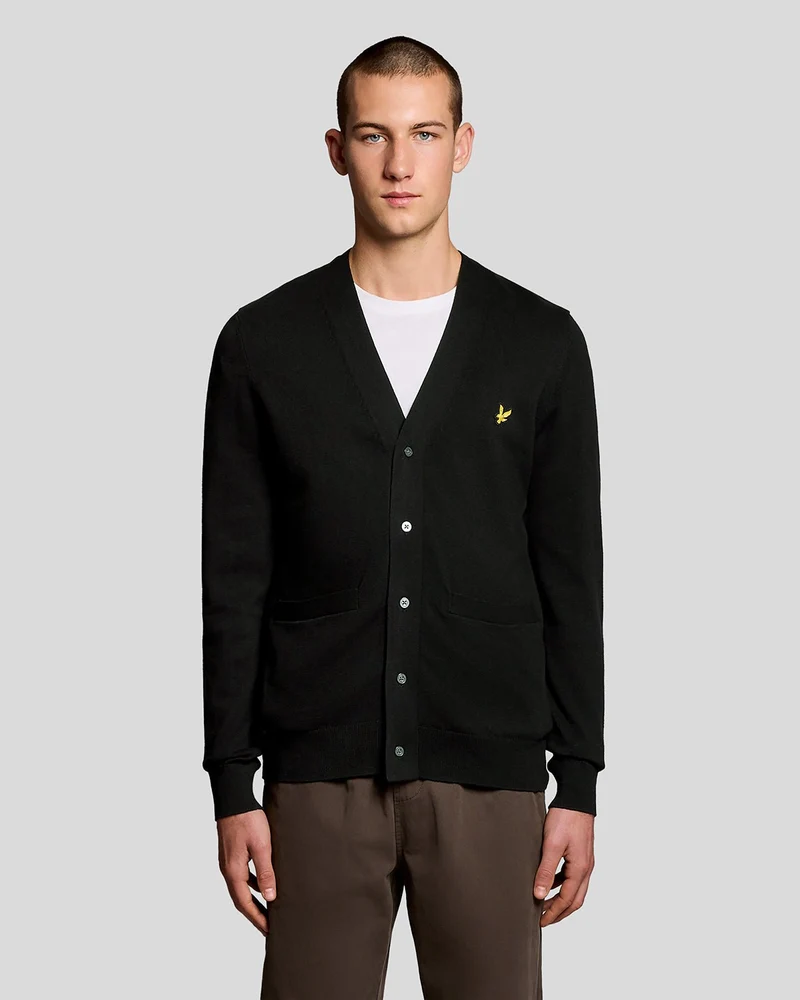 Lyle & Scott Herren-Baumwoll-Cardigan mit V-Ausschnitt | Tiefschwarz