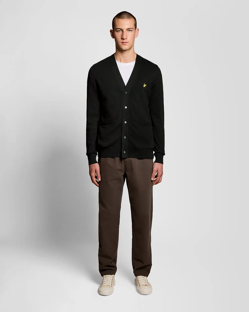Lyle & Scott Herren-Baumwoll-Cardigan mit V-Ausschnitt | Tiefschwarz