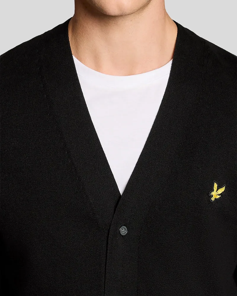 Lyle & Scott Herren-Baumwoll-Cardigan mit V-Ausschnitt | Tiefschwarz