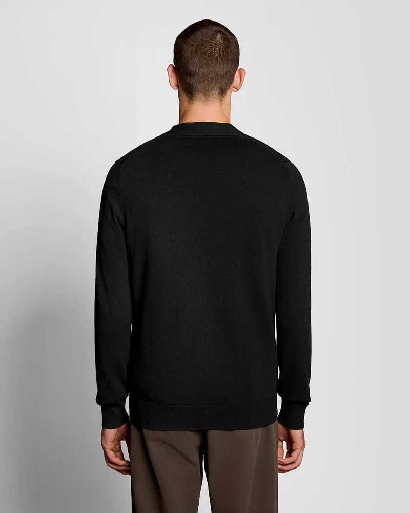 Lyle & Scott Herren-Baumwoll-Cardigan mit V-Ausschnitt | Tiefschwarz