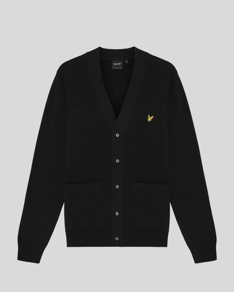 Lyle & Scott Herren-Baumwoll-Cardigan mit V-Ausschnitt | Tiefschwarz