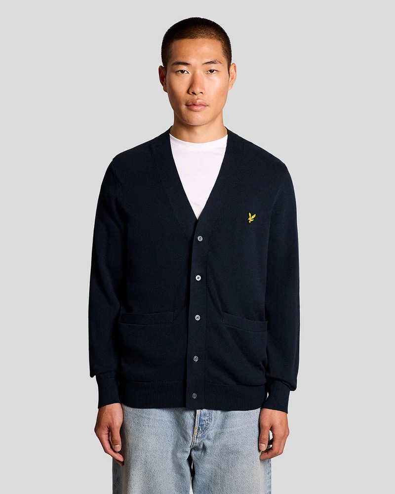 Lyle & Scott Herren-Baumwoll-Cardigan mit V-Ausschnitt | Dunkelblau