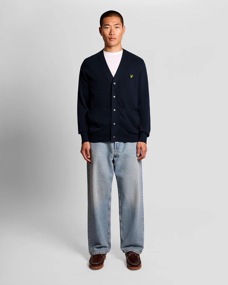 Lyle & Scott Herren-Baumwoll-Cardigan mit V-Ausschnitt | Dunkelblau
