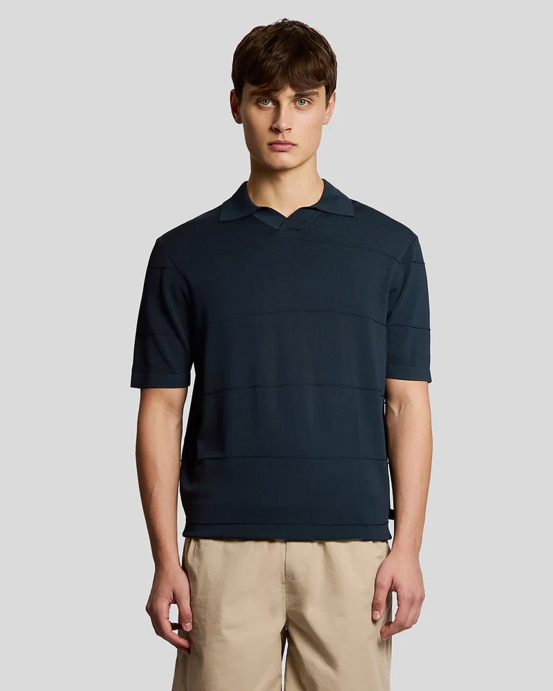Lyle & Scott Herren-Poloshirt mit offenem Kragen, Feinstrick | Carbon
