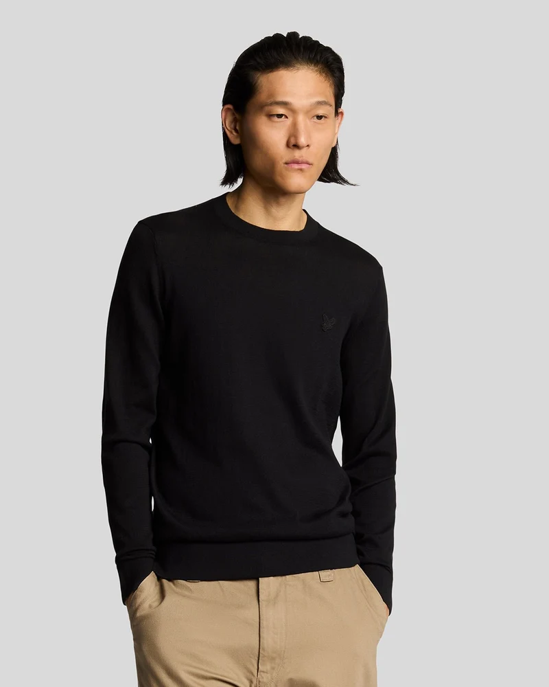 Lyle & Scott Herren-Pullover aus superfeiner Baumwolle mit Rundhalsausschnitt | Tiefschwarz