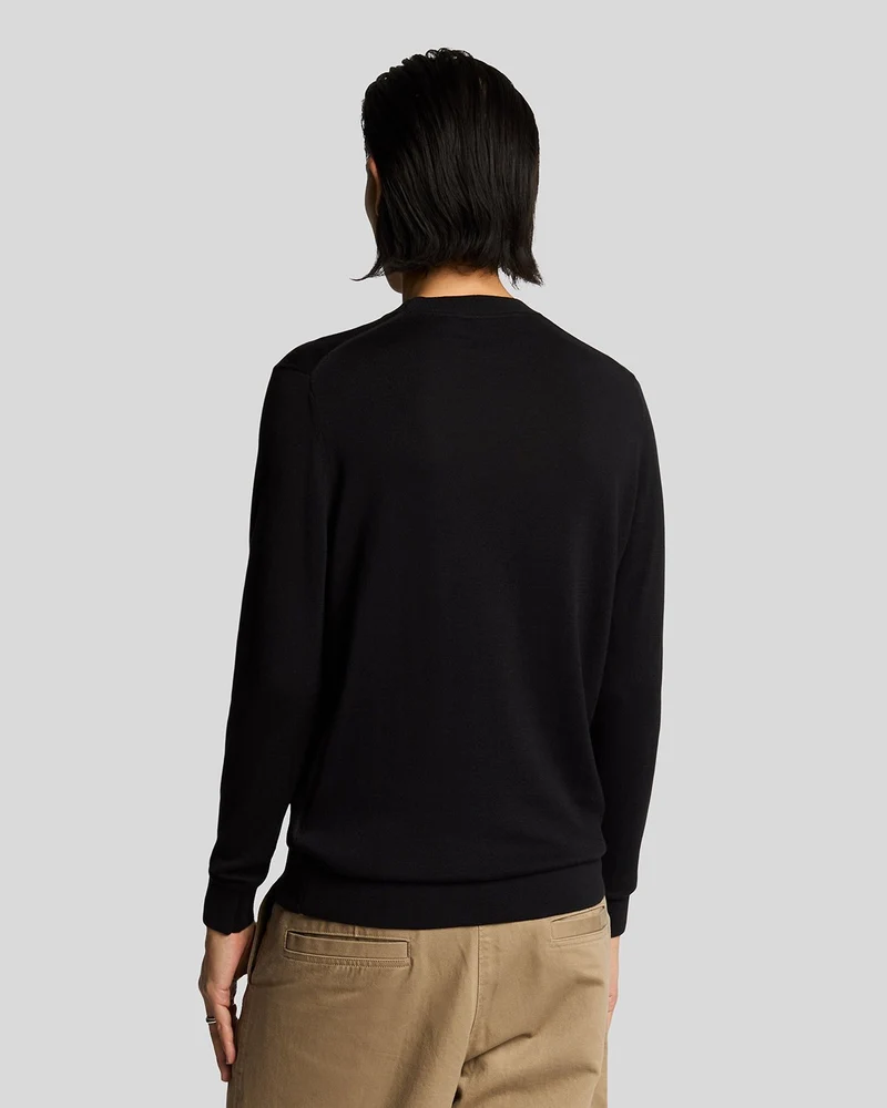 Lyle & Scott Herren-Pullover aus superfeiner Baumwolle mit Rundhalsausschnitt | Tiefschwarz