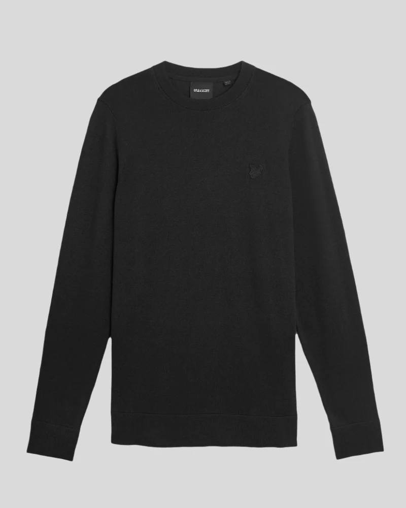 Lyle & Scott Herren-Pullover aus superfeiner Baumwolle mit Rundhalsausschnitt | Tiefschwarz