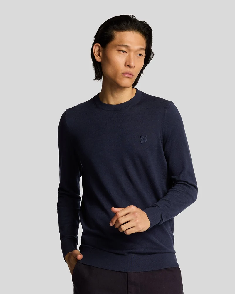 Lyle & Scott Herren-Pullover aus superfeiner Baumwolle mit Rundhalsausschnitt | Dunkelblau