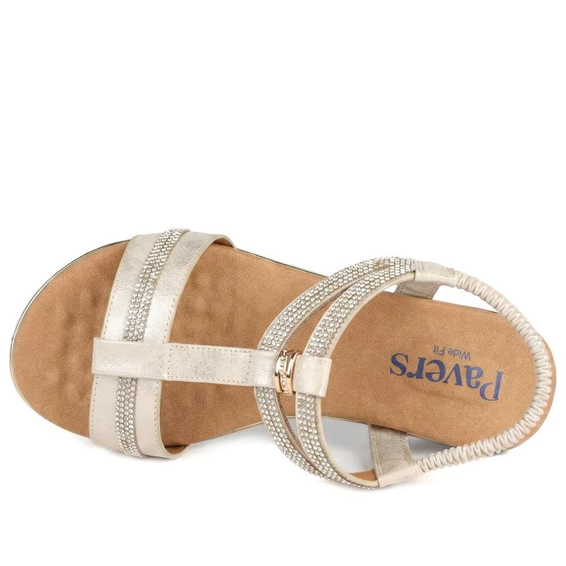 Wide Fit Embellished Stretch Fit Sandals - BAIZH43066 / 329 610 - Gold