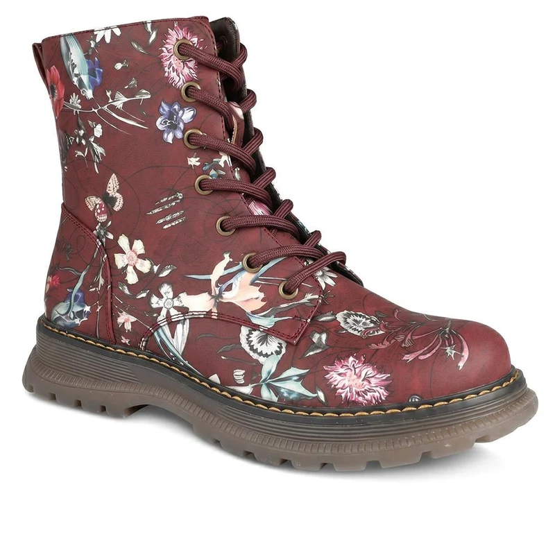 Floral Pattern Lace Up Ankle Boots - LECHE44010 / 329 753