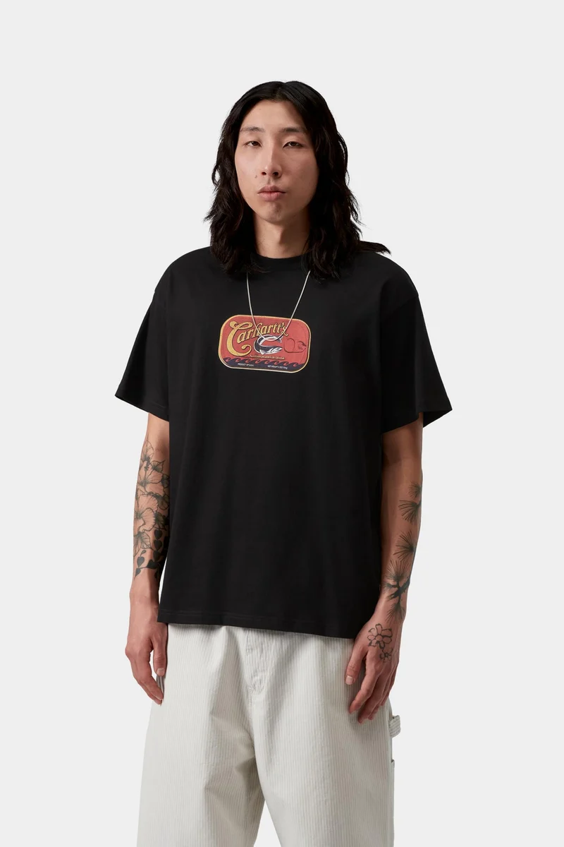 Carhartt WIP Herren-T-Shirt mit Sardinenmotiv | Schwarz